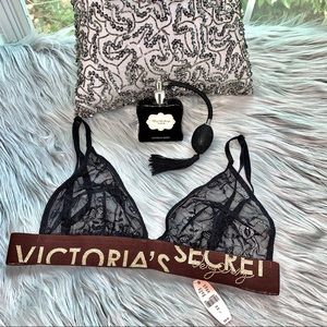 VICTORIA’S SECRET BLACK LACE/BROWN SHIMMER BRA SIZE LARGE NEW WITH TAG